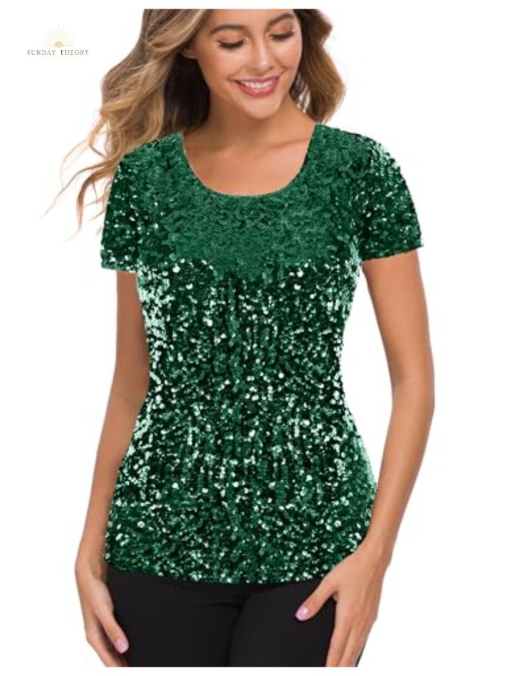 Women's Full Sequin Glitter Party Top Short Sleeve Sparkle Blouse